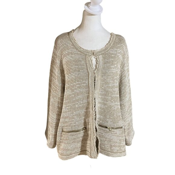 Style & Co Cozy Open Front Jacket With Pockets & Zipper Details Beige Sweater Si - Picture 1 of 4